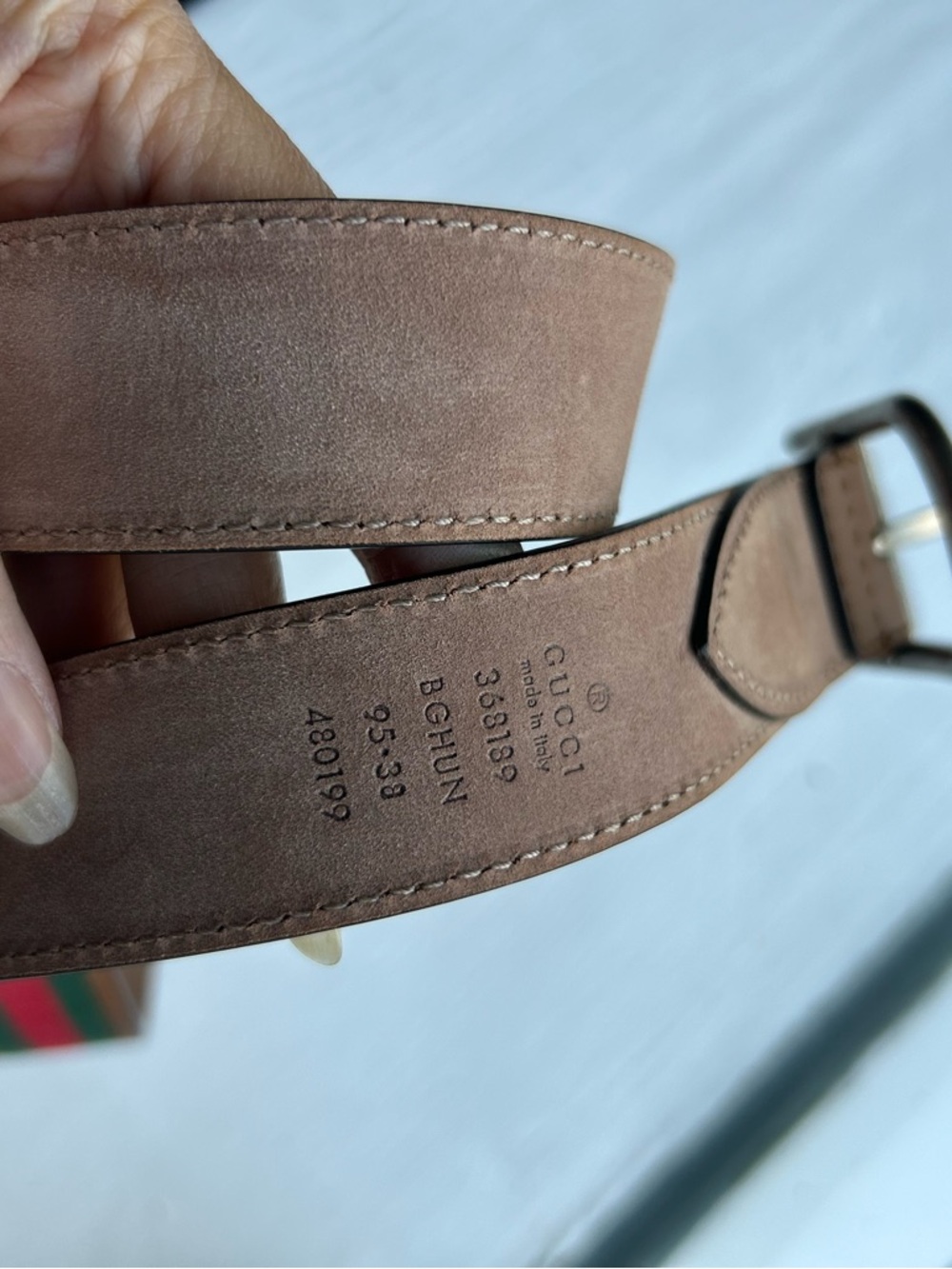 NWT Authentic Gucci Signature Web Canvas -Paneled Leather Belt Size 95 Green Red - Picture 3 of 4